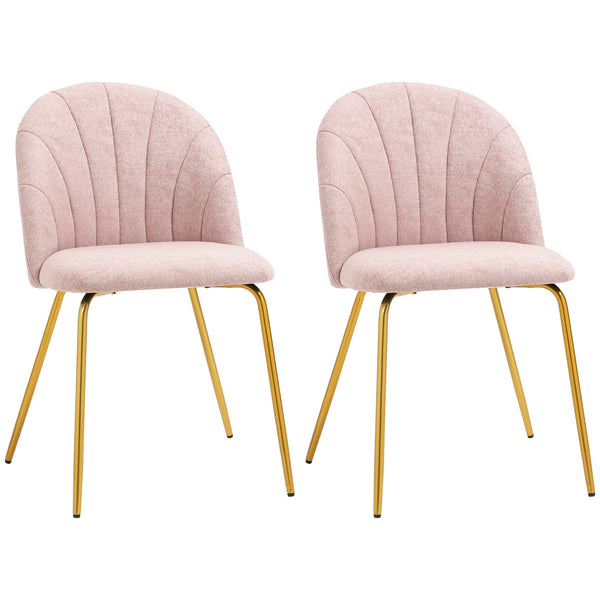 Lot de 2 chaises rembourrées 55,5x59x81 cm en tissu effet lin rose et doré sconto