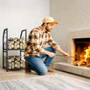 Portalegna da Interno Esterno a 2 Livelli con 3 Ganci 41x30x81cm in Metallo Nero       