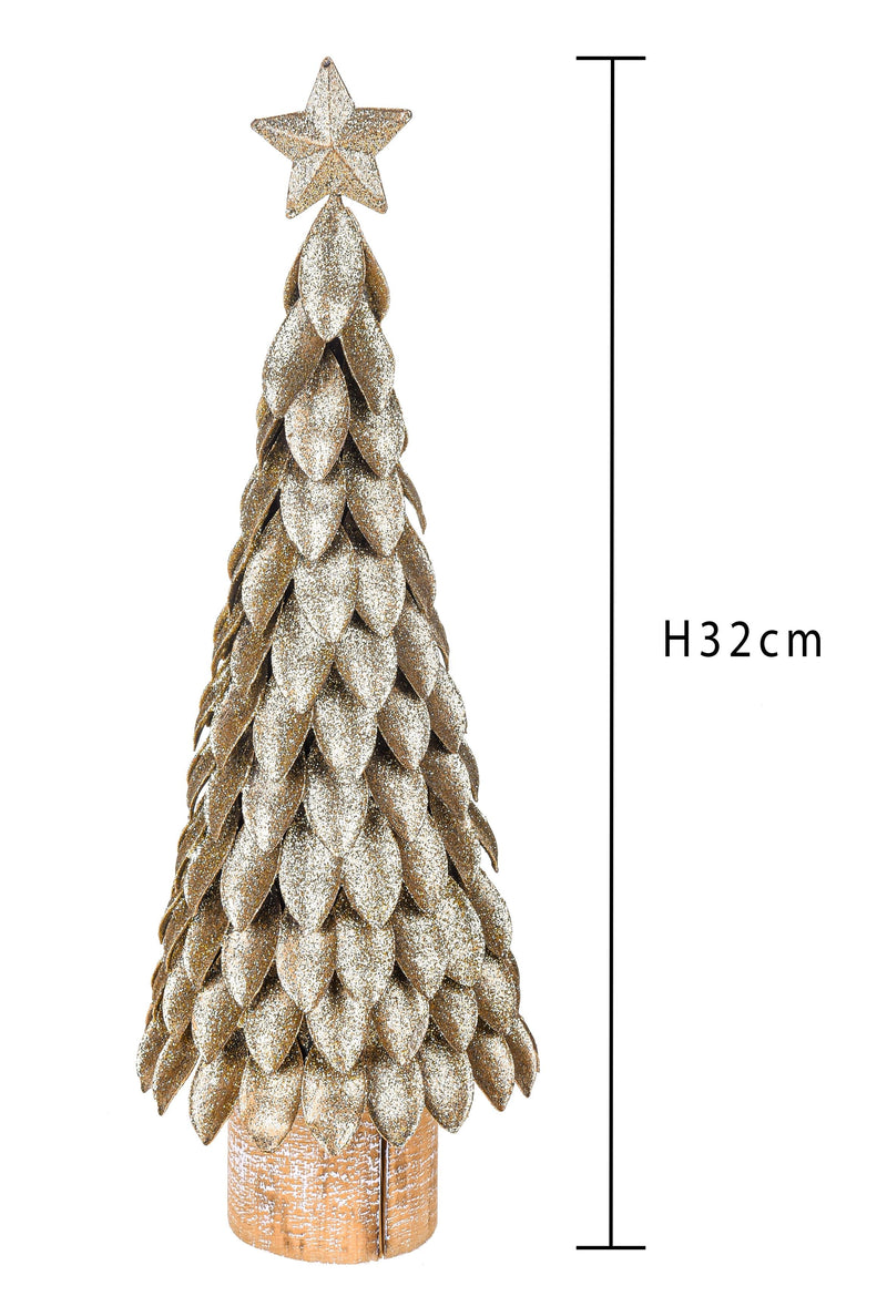 Abete in Metallo con Glitter H32 cm Oro