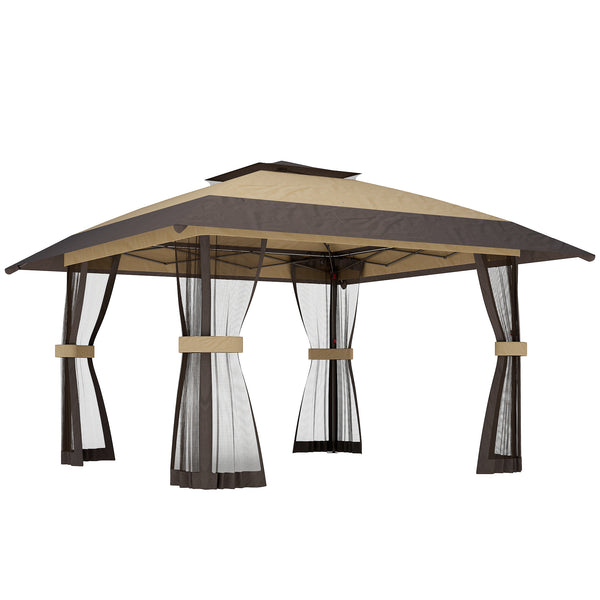 online Gazebo Pieghevole 400x400x287 cm con 4 Zanzariere Laterali Doppio Tetto e Sacchi di Sabbia Cachi e Marrone