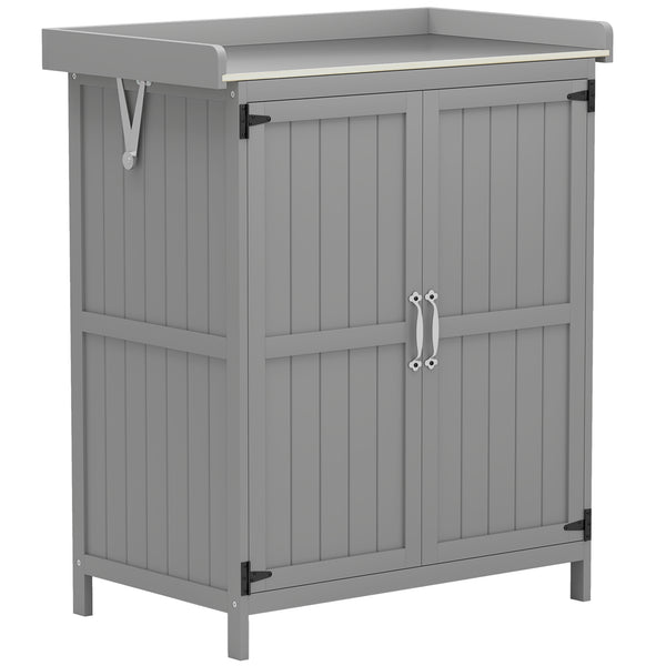 Armadio da Esterno Capanno Porta Attrezzi 74x43x88 cm con Mensola e con 2 Ante in Legno Grigio prezzo