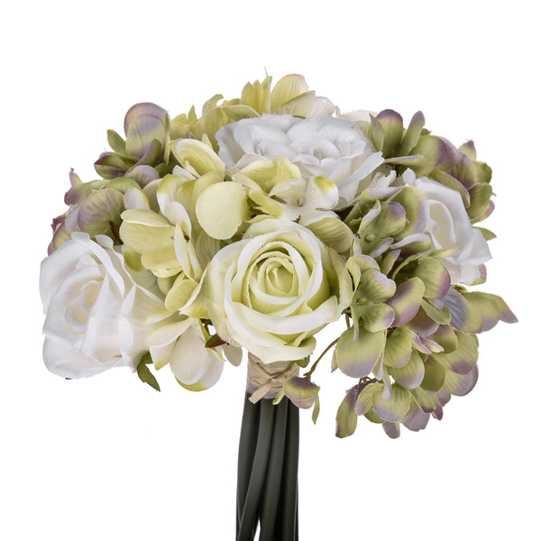 Set 2 Bouquets Artificiels Composés de 11 Fleurs Rose et Hortensia Hauteur 20 cm Blanc acquista