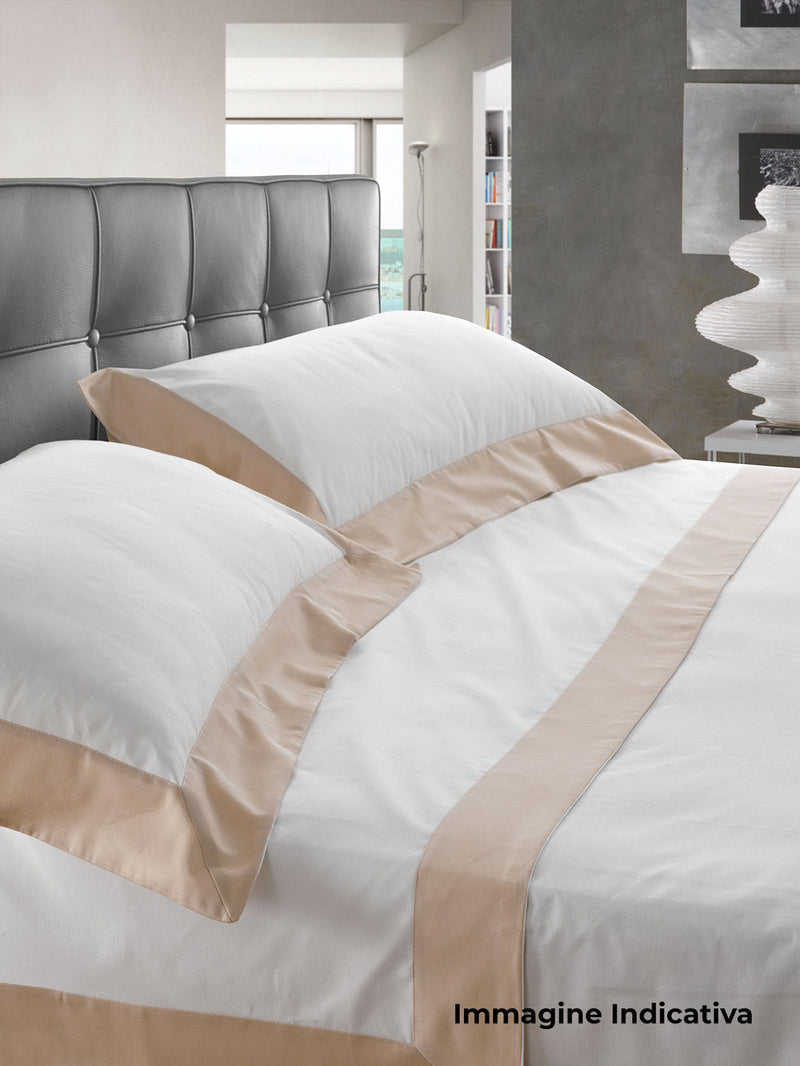 Set Lenzuola Sopra Sotto e Federe Bordi in Raso Garrini Eveline Avorio/Avorio Varie Misure