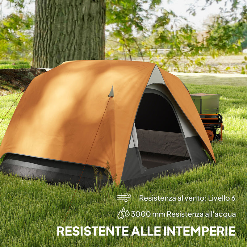 Tenda da Campeggio per 3 Persone Impermeabile 200x200x135H cm Impermeabile con Tasca e Gancio per Lanterna Arancione   