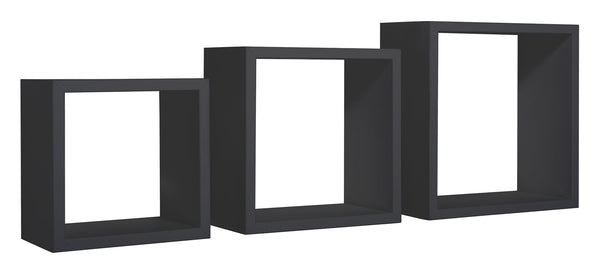 Set 3 Mensole da Parete Cubo in Fibra di Legno Incubo Nero sconto