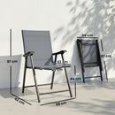 Set di 2 Sedie 58x62x97 cm Pieghevoli con Schienale Alto e Braccioli in Acciaio e Tessuto Grigio Chiaro      