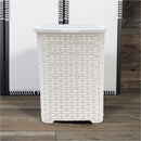 Set Accessori Bagno Cesto Biancheria Cestino Rifiuti Scopino in Rattan Bianco