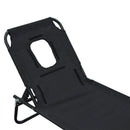 Lettino Sdraio con Apertura per Viso Pieghevole in Tessuto Oxford Nero 190x56x28 cm 