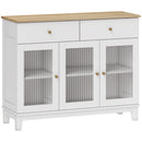 Credenza Cucina Mobile Buffet Ante in Vetro 100x35x80.3cm Bianco e Rovere      