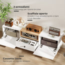 Mobile TV 70" Max con 2 Ante a Ribalta Cassetto e Scaffale Aperto 150x35x45 cm in Legno Bianco e color Legno      