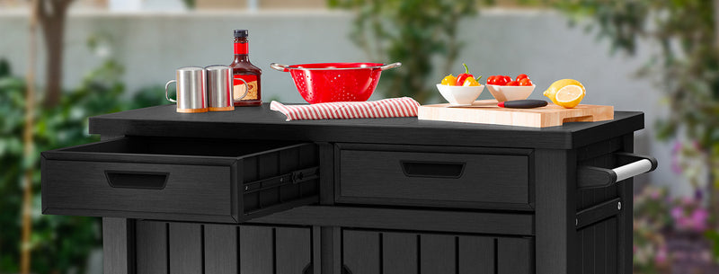 Tavolino per Barbecue 134x90x52 cm con Cassetti e Accessori Keter Unity XL Grafite