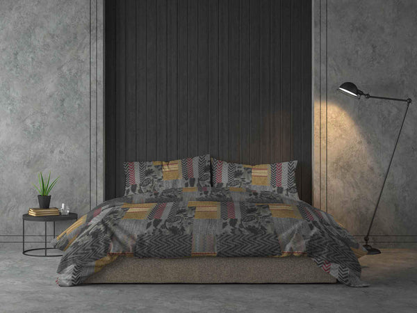 sconto Housse de couette avec taies d'oreiller imprimées Athena Adana Gris Différentes tailles