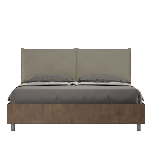 sconto Letto Matrimoniale con Alzata Comoda Struttura Noce con Cuscini in Similpelle Appia Cappuccino Varie Misure