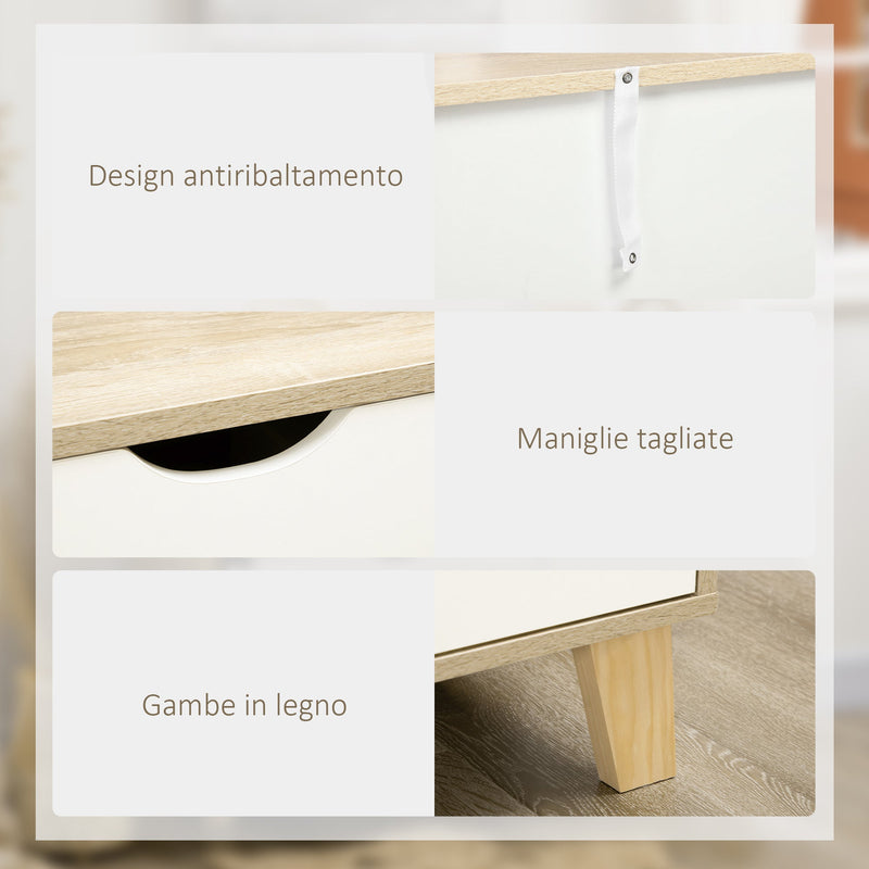Cassettiera 6 Cassetti 120x40x76 cm con Maniglie Intagliate in Legno Bianco e Rovere  