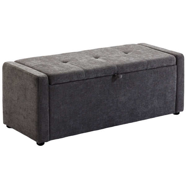 sconto Cassapanca Contenitore 122x48x44 cm Capienza 142L Pouf Seduta Ampia Imbottita Capacità 200 kg in Lino Grigio Scuro