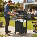 Barbecue a Gas 109x50x109 cm con 3 Fuochi e Bruciatore Laterale in Acciaio Inox e Metallo Nero      