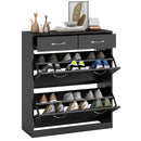 Mobile Scarpiera da 12 Paia 80x30x91,5 cm con Ripiani Regolabili e Cassetti in Legno Nero  