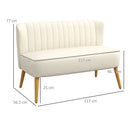 Divano 2 Posti 117x56,5x77 cm Senza Braccioli con Gambe in Legno e Tessuto Effetto Lino Bianco Crema      