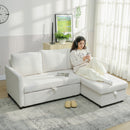 Divano Letto con Chaise Longue 192x148x86 cm con Vano Portaoggetti a Scomparsa Effetto Lino Bianco Crema      