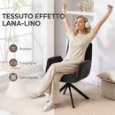 Poltrona Girevole da Camera da Letto 60x61x88 cm con Gambe Angolate in Acciaio in Tessuto Effetto Lino Nero      