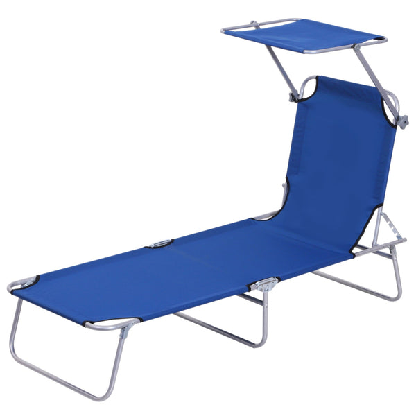 Bain de soleil de jardin pliant 180x55x24 cm avec auvent en métal et tissu Oxford bleu acquista