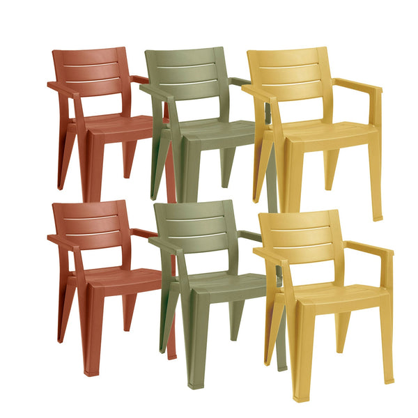sconto Set 6 Sedie da Giardino Keter Julie 61,5x58,5x79 cm Effetto Legno Verde Rosso e Giallo
