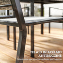 Set da Giardino 7 Pezzi con Tavolo Rettangolare e 6 Sedie Impilabili Traspiranti in Acciaio Grigio e Nero 