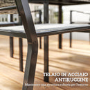 Set da Giardino 7 Pezzi con Tavolo Rettangolare e 6 Sedie Impilabili Traspiranti in Acciaio Grigio e Nero 