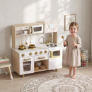 Cucina Giocattolo per Bambini 3-6 Anni 74x29x81 cm con Macchina del Caffè Girevole Fornelli Rubinetto e Orologio in MDF Bianco      