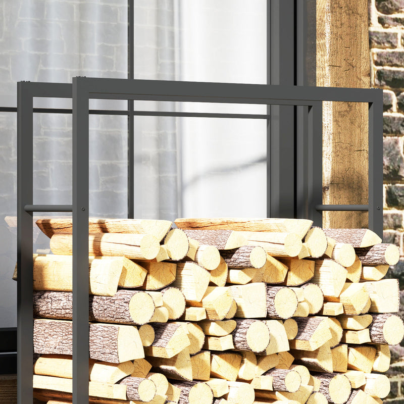 Portalegna per Camino da Interno o Esterno con Ruote 120x32x151 cm in Acciaio Nero