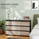 Comò Cassettiera 6 Cassetti 120x39x75 cm con Maniglie a Gola in Legno Nera e color Legno   