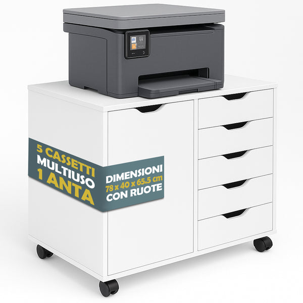 Cassettiera Mobile Ufficio Porta Stampante Salvaspazio 78x40x65,5 cm con Ruote in Legno Bianco acquista