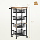Carrello da Cucina 49,5x31x91 cm con 4 Cestini Estraibili in Acciaio e Legno Rovere e Nero  