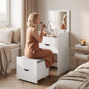 Toeletta 3 in 1 50x40x78 cm con Specchio Ribaltabile Sgabello e Cassetti in MDF Bianco      
