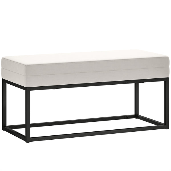 sconto Panca da Ingresso Stile Moderno 94x42x44 cm Cuscino Alto in Tessuto Effetto Velluto Crema