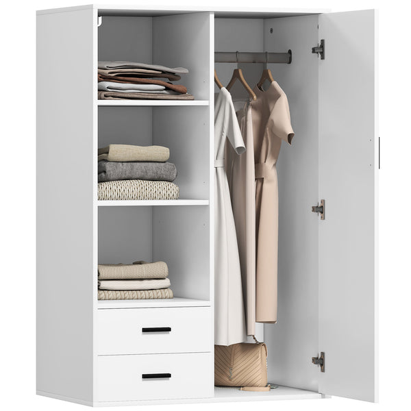 Armadio Moderno 80x50x124 cm Appendiabiti Cassetti e Mensole in Truciolare Bianco prezzo