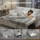 Divano Letto con Chaise Longue 192x148x86 cm con Vano Portaoggetti a Scomparsa Effetto Lino Bianco Crema      