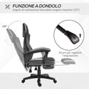 Sedia da Gaming Ergonomica con Schienale Reclinabile e Poggiapiedi Retrattile in Tessuto Grigio   