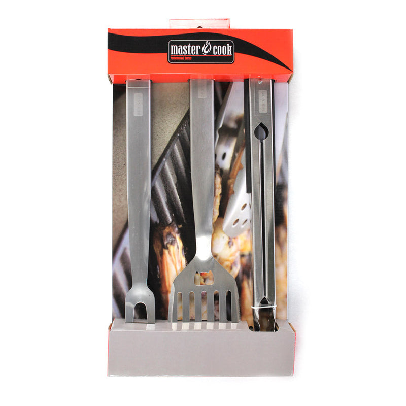 Set 3 Utensili Accessori per  Barbecue in Acciaio Master Cook 