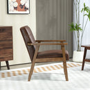 Poltrona Salotto Imbottita 64x66x80 cm con Schienale Trapuntato e Braccioli in Pelle PU e Legno di Caucciù Marrone      