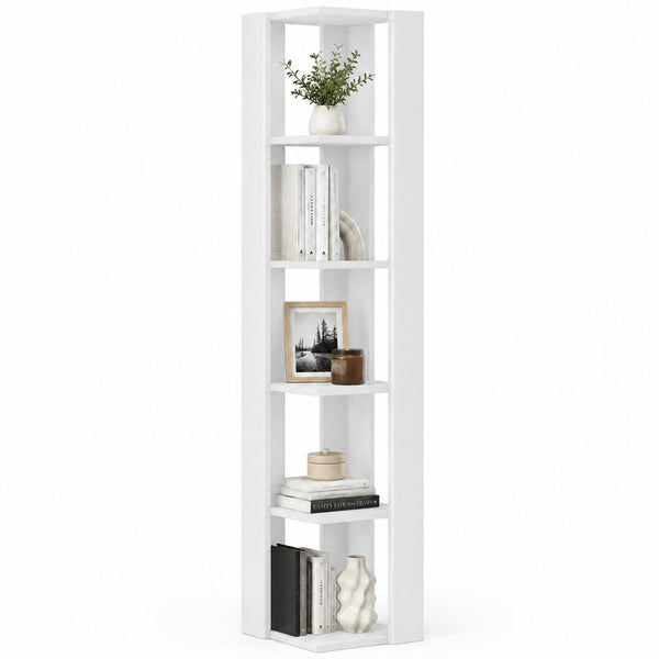 online Libreria Angolare 34x34x161 cm Scaffale Salvaspazio 5 Ripiani in Legno Bianco