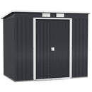 Capanno Attrezzi con Tetto Inclinato 213x130x172 cm 2 Ingressi e Prese d'Aria in Acciaio Grigio Scuro      