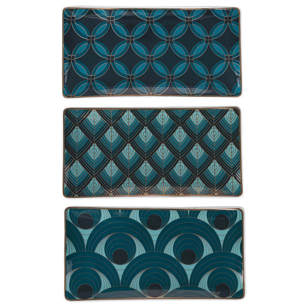 prezzo Set de 3 Plateaux 24,5x13x2 cm en Céramique VdE Tivoli 1996 Vétiver Pétrole Noir et Or