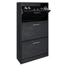 Scarpiera Salvaspazio 3 Ante a Ribalta 63x24x115 cm in Melaminico Venato a Rilievo Nero