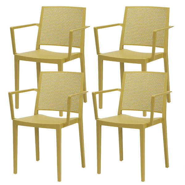 sconto Lot de 4 Chaises Empilables 81x57x56 cm avec Accoudoirs en Polypropylène et Fibre de Verre Porto Moutarde