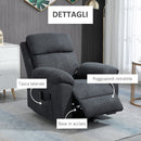 Poltrona Alzapersona Elettrica 85x94,5x103 cm in Tessuto Effetto Lino Grigio