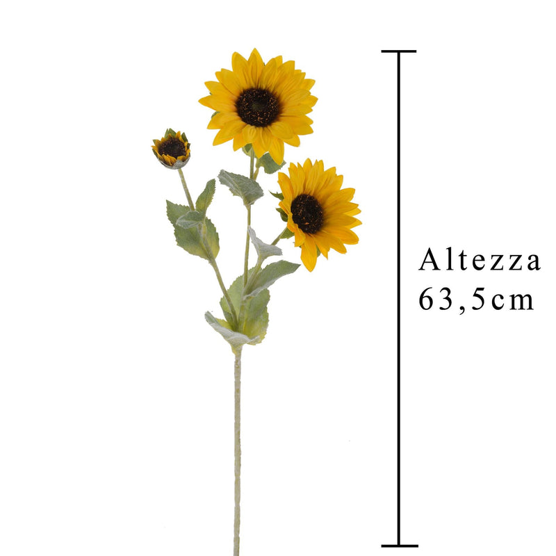 Set 6 Girasoli Artificiali con 3 Fiori Altezza 63,5 cm Giallo