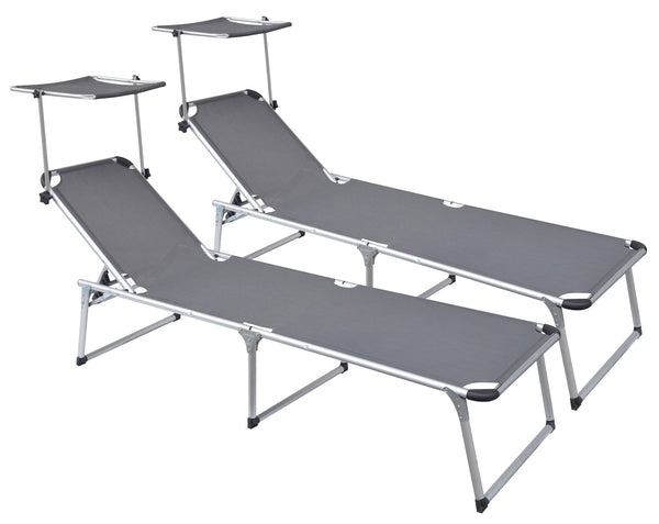 online Lot de 2 Chaises Longues de Jardin Pliantes 220x59x39 cm en Aluminium et Textilène Gris