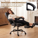 Sedia da Ufficio Ergonomica 65x67x112-122 cm Reclinabile 150° con Poggiapiedi in Cotone e Metallo Nero      