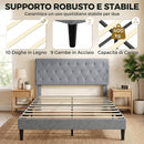 Struttura Letto Matrimoniale Imbottita 150x195x107 cm con Testiera Trapuntata in Tessuto Grigio      